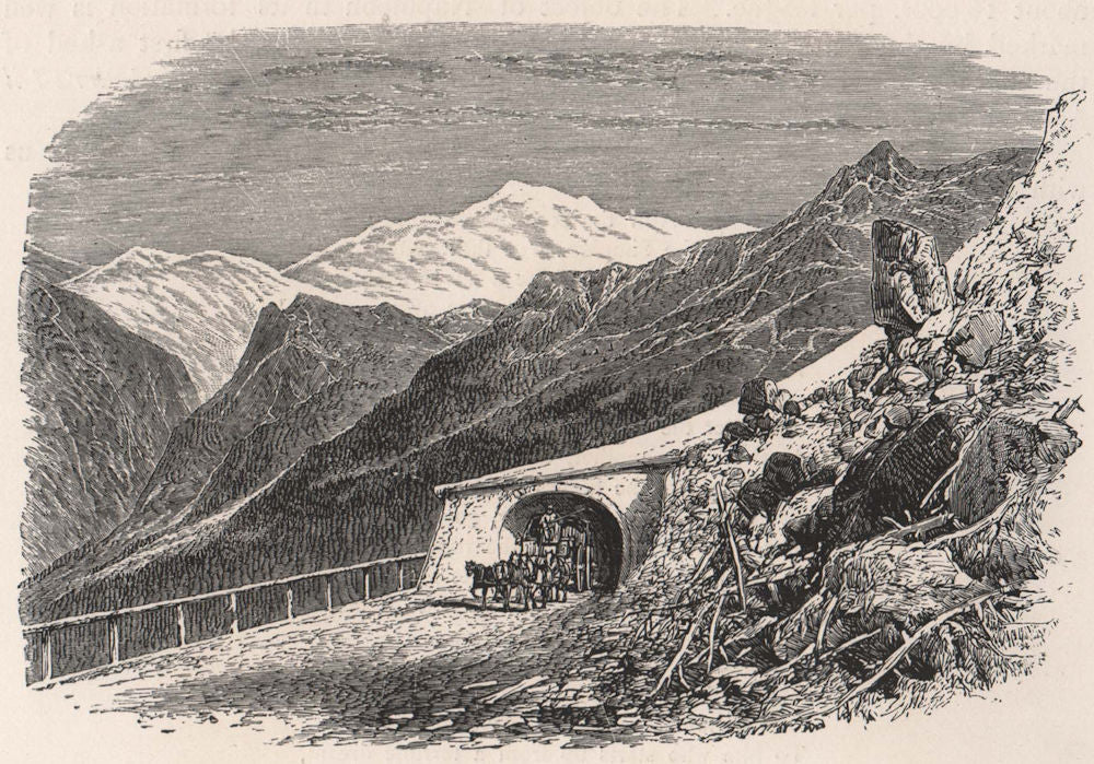 Avalanche gallery on the Simplon, Switzerland 1891 old antique print picture